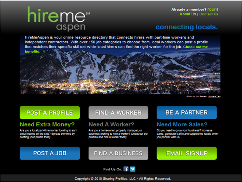 HireMeAspen.com - home page 